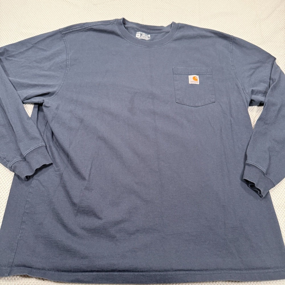 Carhartt K126 Shirt Mens 2XL Blue Long Sleeve Heavyweight Loose Fit Pocket Tee[c